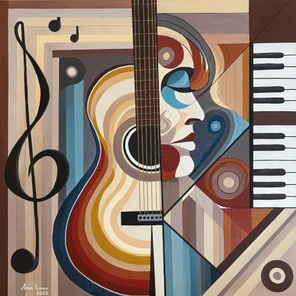 The Sound Within. Cubist Music. Acrylic graphic painting