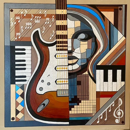 Girl with guitar, acrylic graphic painting