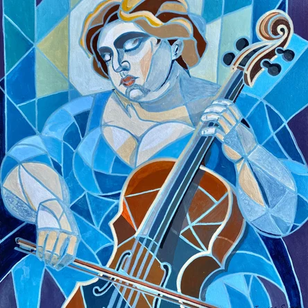 Blue Symphony. Woman with Cello