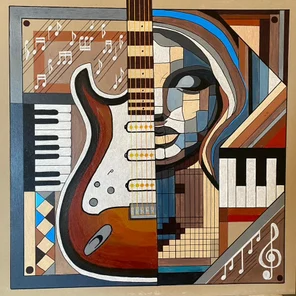 Girl with guitar, acrylic graphic painting