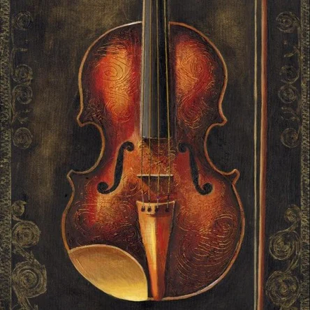 Red Violin. Mystical Pseudo-Realism Music Art for Modern Wall Décor